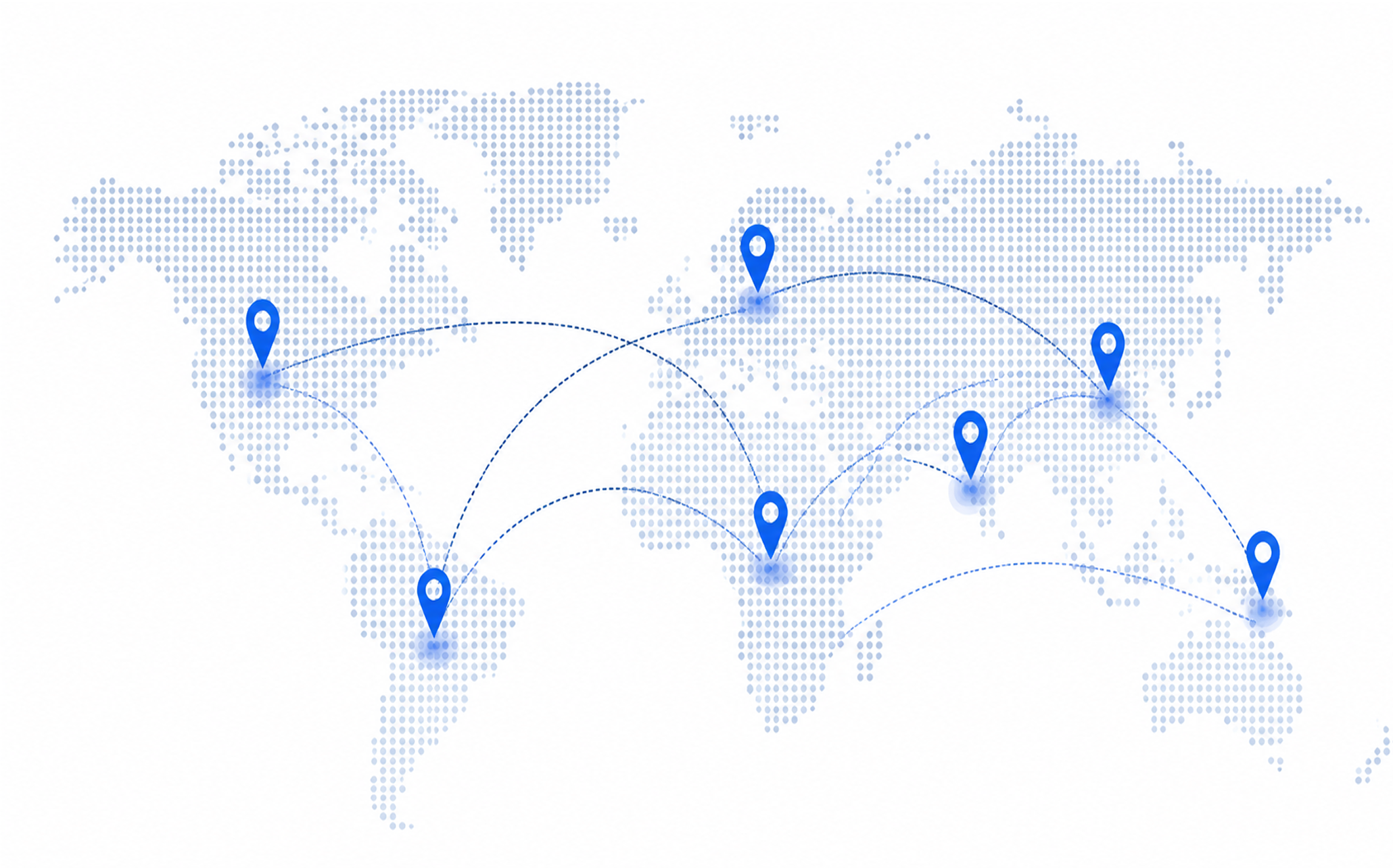 World map with global route pins showing international trading reach